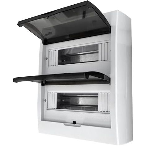 Electrical distribution box for surface with door for 24 modules, translucent cover (1/4)