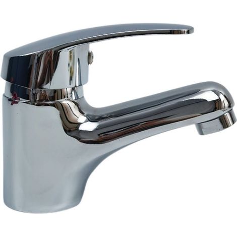 Bathroom Sink Faucet Square Handle Cold and Hot Basin Mixer Tap Single Lever Silver，Zinc Alloy (1/5)