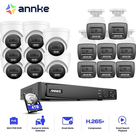 ANNKE 12MP Kit de vidéosurveillance Filaire,16CH NVR avec 16X 12MP Caméra PoE Vision Nocturne en Couleur,APP/PC à distance,8 Tower+8 Balle,4TB HDD (1/5)