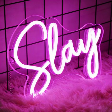 Enseigne néon « Slay » — Luminaire LED pour chambre à coucher, Alimentation USB, esthétique pour espace gaming (Style Y2K) (1/5)