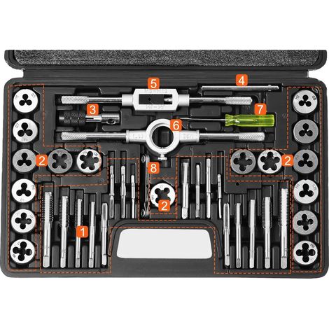 Jeu de tarauds et filières, acier à roulement durable, kit de 40 pièces, GRIS (1/2)