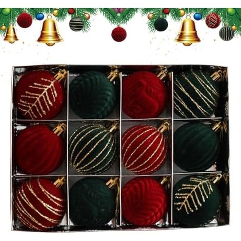 Boules de Noël en Velours Ensemble 12 Pièces Suspensions Boules Pendentifs (1/5)