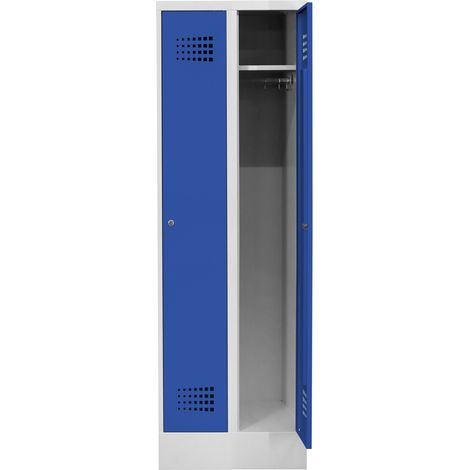 STIER Garderobenspind Premium mit Sockel 2 Abteile Zylinderschloss lichtgrau/enzianblau