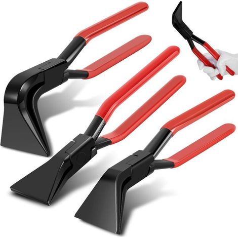 Lot de 3 pinces pliantes à tôle – Acier au carbone – Droites et coudées 0° 45° 90° – Largeur mâchoire 55 mm – Pour couvreurs et plombiers