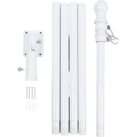 Kit de mât de drapeau de 1,8 m (6 pi) en acier inoxydable résistant aux intempéries, anti-nœuds, réglable et pivotant, pour l'extérieur de la maison (blanc). (1/5)