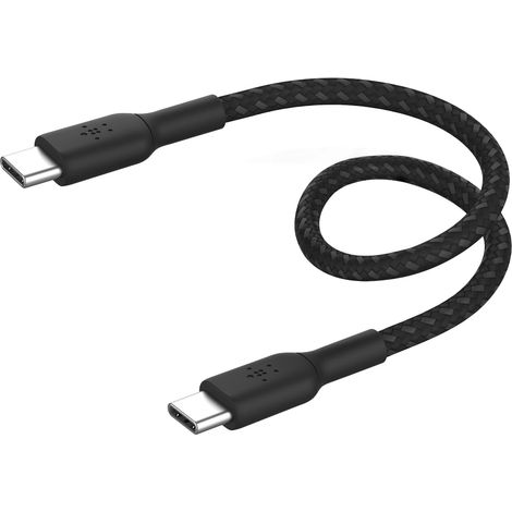 belkin Belkin BoostCharge Câble à gaine tressée USB-C vers USB-C (15 cm, pour iPhone 15, 15 Pro, 15 Pro Max, 15 Plus, Galaxy S24, S23, Note10, Note9, Pixel 8, Pixel 7, iPad Pro, etc., noir) (CAB004BT0