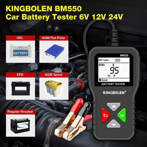 Testeur batterie voiture 6V/12V/24V numérique - Analyseur alternateur pour camion/moto/ATV avec écran LCD et test CCA 100-2000 (1/4)