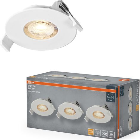 Spot Set Spot LED encastrable, 4,9 W, 2700 K, spot de plafond 36°, blanc, aluminium, blanc chaud, lot de 3 (1/3)