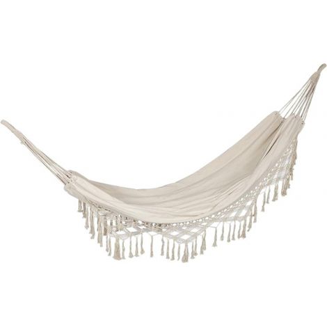 Beige Soft Cotton Garden Hammock with Backpack, Great for Garden, Porch, Travel, Camping (1/5)