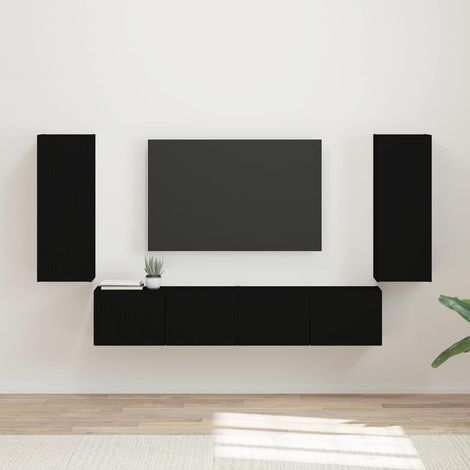 TV-Wandregal-Set Wandmontiert 4 pcs Schwarz Holzwerkstoff