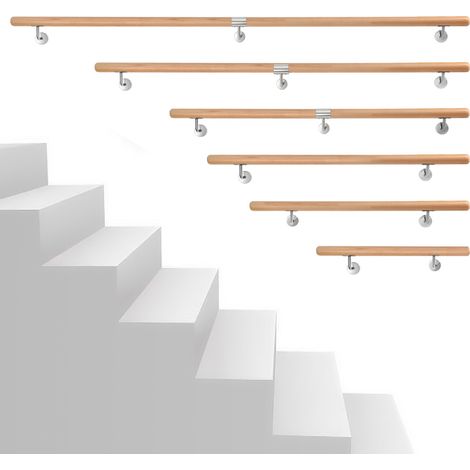 Wolketon Barandilla de pared de haya 200 cm, pasamanos antideslizante Ø4,2 cm con soportes inox, para niños mayores (1/5)