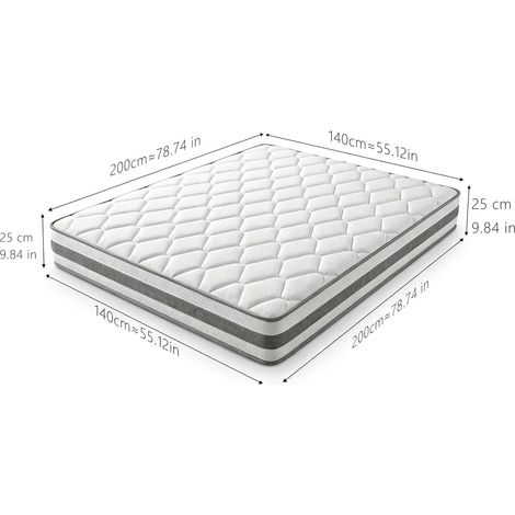 Matelas 140 x 200 cm H4, 25 cm, mousse confort et ressorts ensachés 7 zones, blanc DESVIAE (1/3)