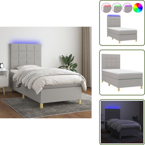 Sommier à lattes de lit et matelas et LED Gris clair 90x190cm - Sommier Tapissier - Lit Plateforme - Lit Avec Led - Matelas À Ressorts Ensachés - Têted Lit Ajustable (1/5)
