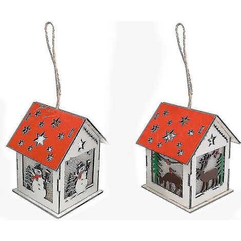 Sapin de Noël en bois, maison, guirlande lumineuse LED, Père Noël, bonhomme de neige, renne, décorations de chalet illuminées pour table (1/5)