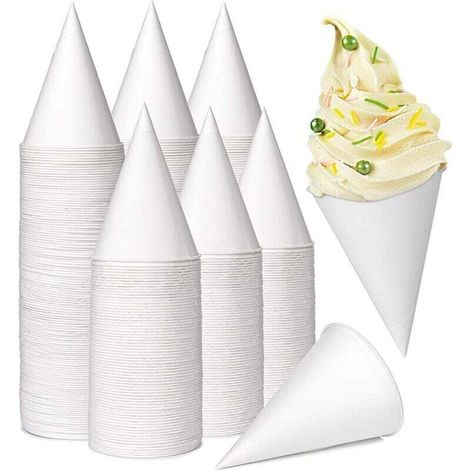 200 Pièces Tasses à Cône en Papier, 130ml Tasse de Cône de Neige Gobelets en Papier Étanches pour Slush Crème Glacée Rasée Sorbet Eau - pour Distributeur Bureau Maison Mariage Fête (Blanc)
