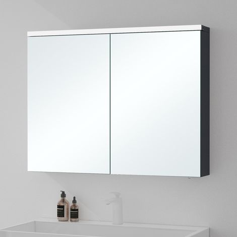 Mai & Mai Armoire Suspendue de Salle de Bain avec Miroir Armoire de Toilette Meuble Miroir avec éclairage LED Armoire Miroir Mural 90x15x70 cm Anthracite Mat SpiegelSR-03 (1/5)