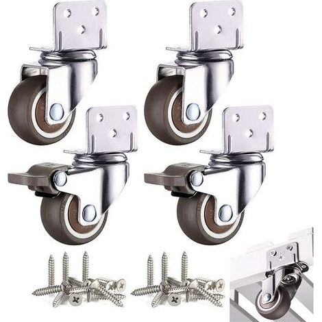 4 Pcs Petites Roulettes pour Meubles 32mm Roulette Pivotante pour Table Basse Armoire Charge 60kg avec Frein Plaque de Montage (1/5)