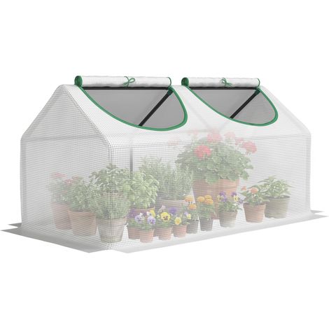 Serre avec fenêtre - Film grillagé en polyéthylène - en Acier - pour Balcon, Jardin, Serre à tomates - 120 x 60 x 60 cm - Blanc (1/5)