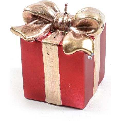 Candela decorativa pacco regalo in cera per decorazioni natalizie