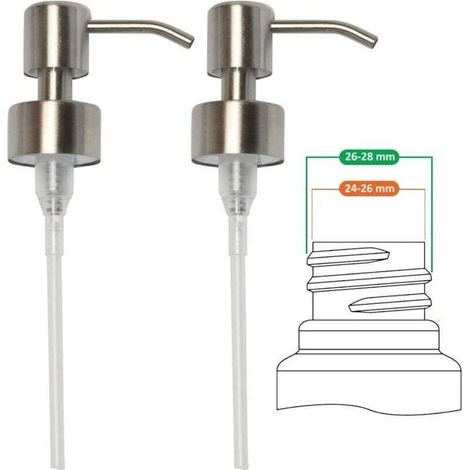 Pompe de Rechange pour Distributeur de Savon Liquide - Acier Inoxydable, Inox à finition brossée, 2 pièces - 28 mm (1/4)
