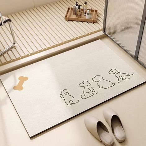 Tapis de bain, blanc cassé, 4060cm, terre de diatomées, très absorbant, antidérapant, tapis d'entrée, paillasson. (1/5)