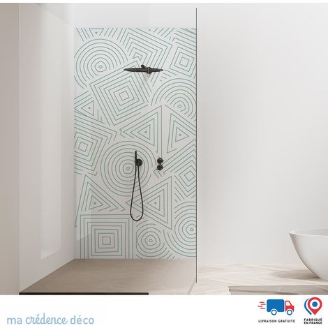 Panneau de douche : Motifs géométriques abstraits - Couleur Vert pastel - Alu composite - 90 - 245 (1/2)