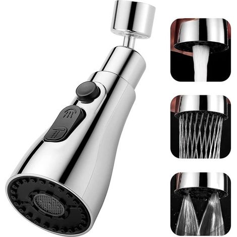 Accesorio para grifo，Rotación de 360 grados，Grifo de cocina G1/2，3 posiciones，Cabezal de grifo flexible，Repuestos para grifo，Plateado (1/5)