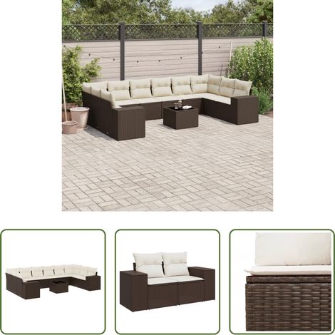 vidaXL Rattanmöbel - 11-tlg. Garten-Sofagarnitur mit Kissen Braun Poly Rattan (1/5)