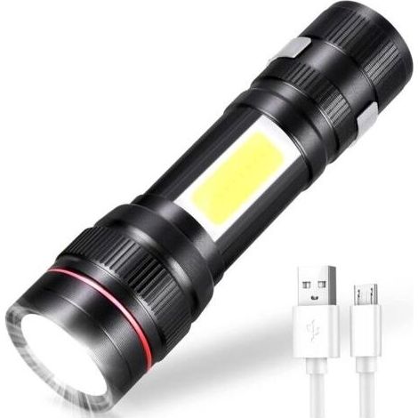 Wiederaufladbare LED-Taschenlampe, 800 lm, 3 Modi & Zoomfunktion, tragbare COB-Taschenlampe für Kinder, Geschenk/Camping/Wandern/Notfall/Werkstatt/Stromausfall (1 Stück) [Energieklasse A+] (1/4)