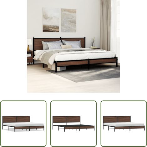 vidaXL Stahlbett - Metallbett ohne Matratze Braun Eichen-Optik 200x200 cm (1/5)