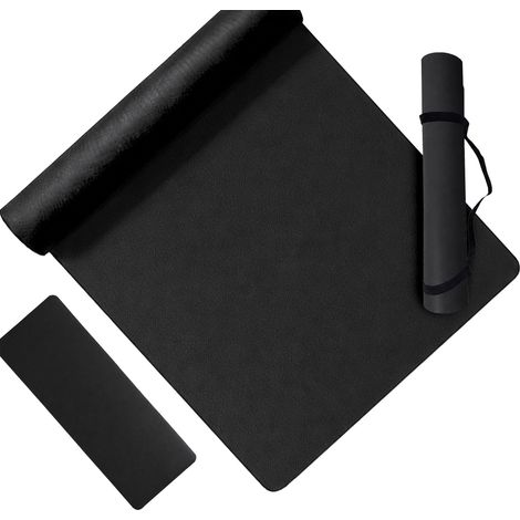 Tappetino yoga Relaxdays, 5 mm, 68 x 183 cm, con cinghia, antiscivolo, in PU, per yoga, pilates e fitness, nero