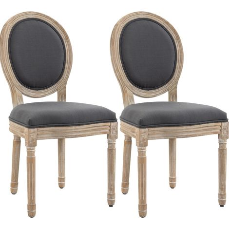 Sillas de comedor, lote de 2, efecto lino, con respaldo, gris y natural HAVRYA (1/5)