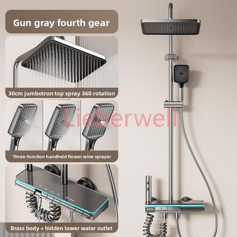 Ensemble de douche tout en cuivre avec affichage numérique intelligent thermostatique, suite complète pour les marchés domestiques US et EU (1/5)