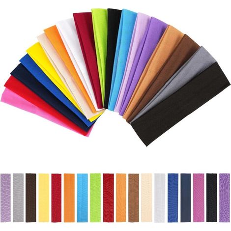 Lot de 18 bandeaux de sport en coton, élastiques et anti-transpiration, parfaits pour le fitness et la gym, couleurs variées (1/5)