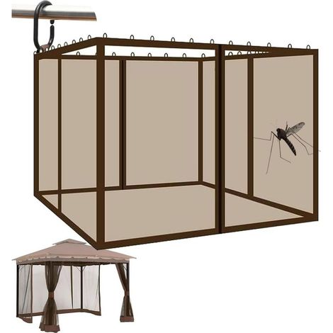 (marron, 3 x 3 m)Rideaux moustiquaire de rechange pour tonnelle de 3 x 3 m Parois latérales sans espace pour jardin, terrasse et pergola (1/5)