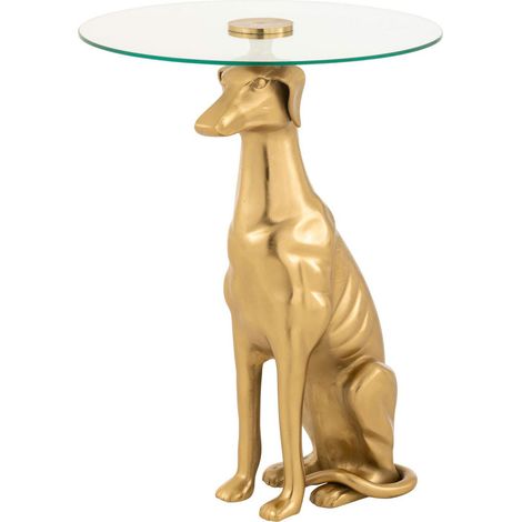 Table d'appoint ronde chien 46x58 cm en aluminium doré