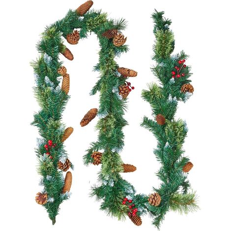 Guirlande de Noël artificielle de 2750 mm avec lumières,décoration verte réaliste avec baies,aiguilles de pin et pommes de pin pour cheminée (1/5)