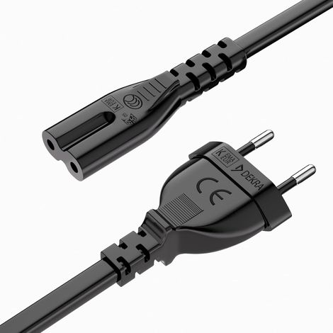 Netzkabel, 3 m, 2-poliger Eurostecker, europäisches Euro-8-Netzkabel für kleine Fernseher, Blu-ray-Player, DVD-Receiver und andere elektrische Geräte – Schwarz