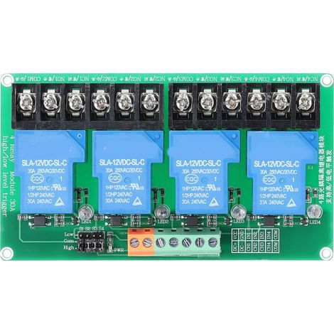 4-Kanal-Relaismodul, 30 A Laststrom mit Optokoppler-Isolation, unterstützt optionale 5 V, 12 V und 24 V High- und Low-Triggerung (1/5)