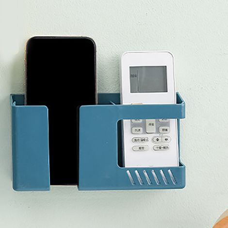 Robuster Wandorganizer aus ABS mit Kabeldurchführung, schlichtes und elegantes Design, einfache Montage. Aufbewahrungsbox für Handy und Fernbedienung, für Wohn- oder Schlafzimmer, blau, Maße: 17 x 9 x (1/5)