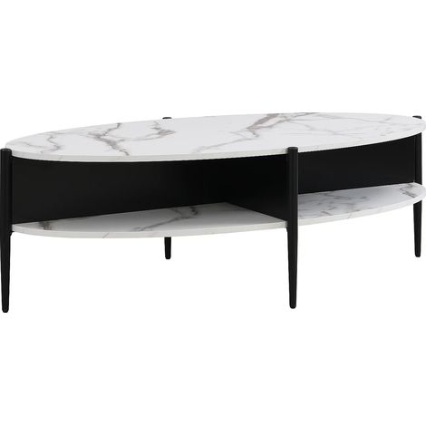 TavoLino ovale con 4 nicchie in MDF e Metallo Effetto Marmo Bianco e Nero - EVARO (1/5)