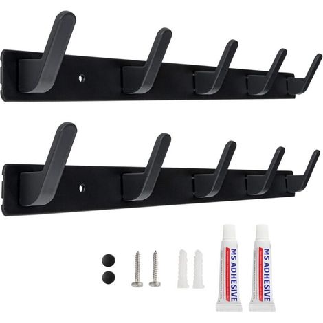 2-Piece Wall Mounted Coat Rack with 5 Hooks for Entryway, Bathroom, Kitchen, Two Installation Methods (1/5)