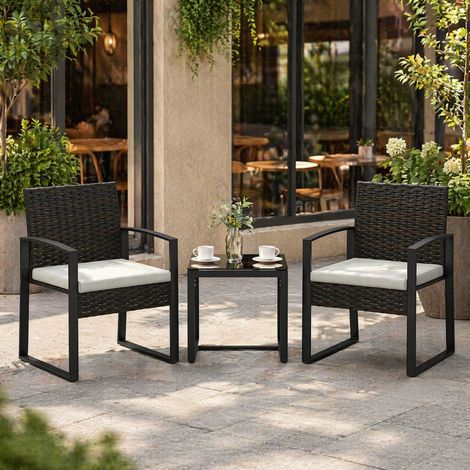 Salottino da giardino 2 posti 55x58x76 cm in acciaio e polyrattan crema, tavolo vetro – MEUBLIV (1/5)