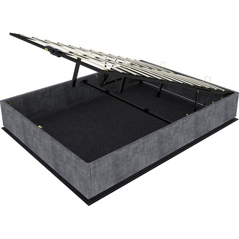 Cama con almacenaje 160 x 200 cm gris de terciopelo con pistones de gas HOMVRA (1/5)