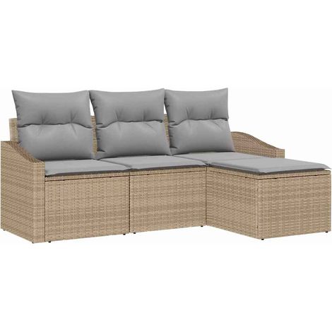 Sofa Set with Cushion 4 pcs Beige Poly Rattan vidaXL
