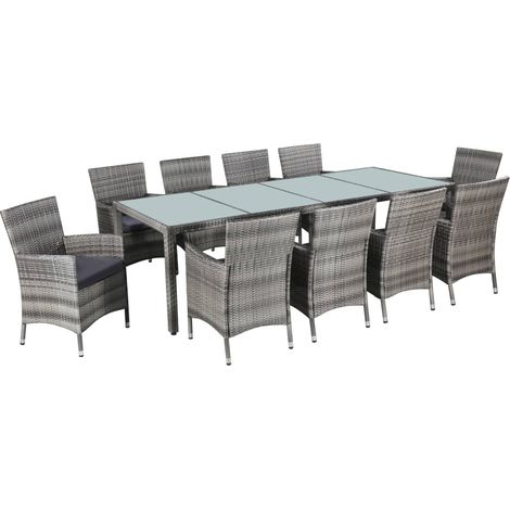 Ensemble Table et Chaise de Jardin Salon de jardin 11pc et coussins Résine tressée Gris 37753 (1/5)