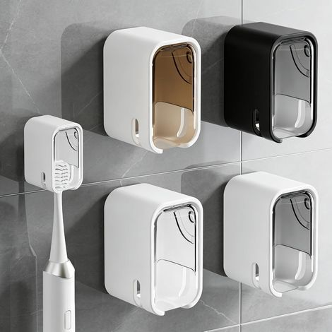 Lot de 4 Porte-brosses à Dents, Support Mural Acrylique, Couvercle Anti-poussière, Ventouses Sans Perçage, Salle de Bain (1/5)