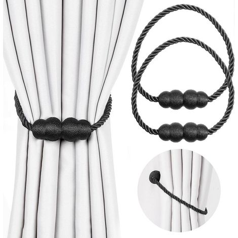 Abrazaderas para cortinas, 2 piezas de sujetadores magnéticos con imán, retenedores de drapería magnéticos, cordones para cortinas con clips para hogar, dormitorio y oficina, negro (1/5)