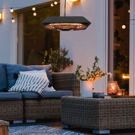 Outsunny Infrarotstrahler 2000 Watt Heizstrahler mit Fernbedienung 3 Heizstufen Schutzhülle LED-Anzeige IP45 Wärmestrahler Terrassenstrahler Standheizer Infrarotheizung Schwarz