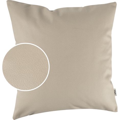 Housse de Coussin décorative en Cuir synthétique pour canapé Beige 50 x 50 cm sans Rembourrage (1/5)